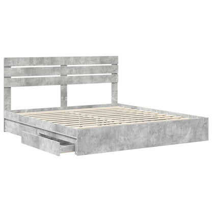 Bedframe met lade Beton Grijs 200 x 200 cm Bewerkt hout