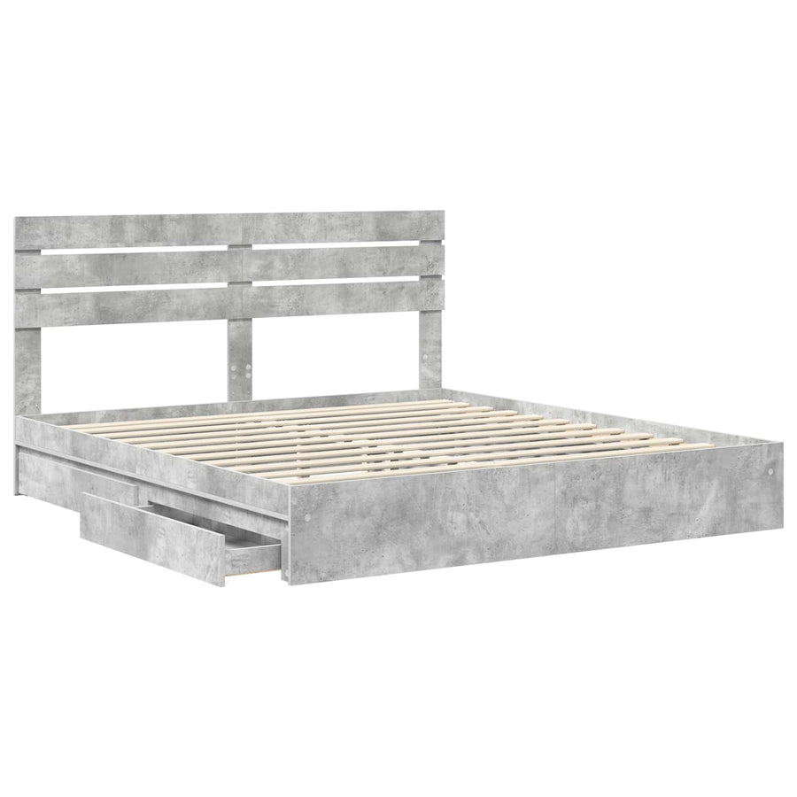 Bedframe met lade Beton Grijs 200 x 200 cm Bewerkt hout