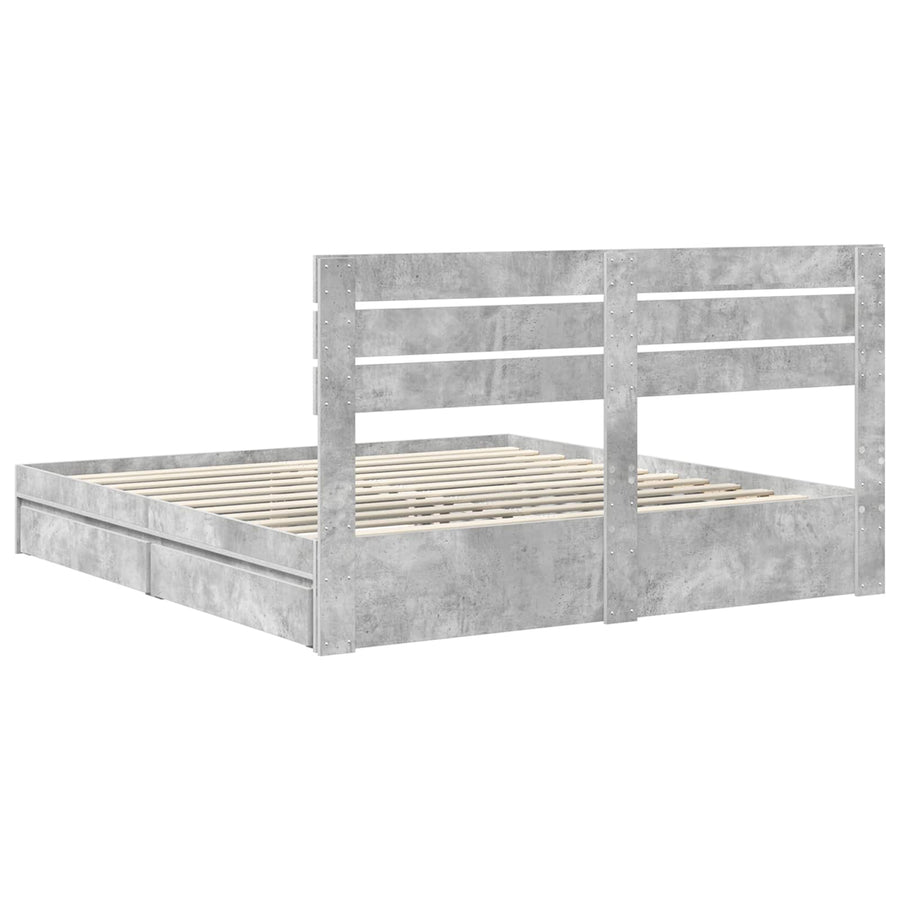 Bedframe met lade Beton Grijs 200 x 200 cm Bewerkt hout