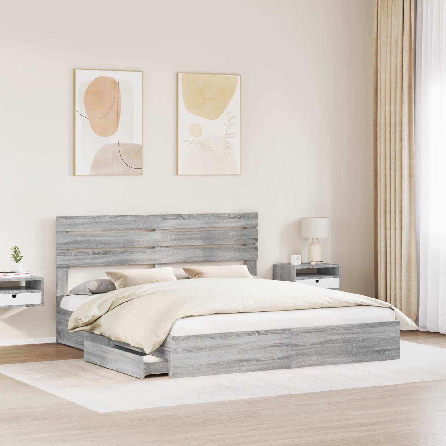Bedframe met lade Grijs Sonoma 200 x 200 cm Bewerkt hout