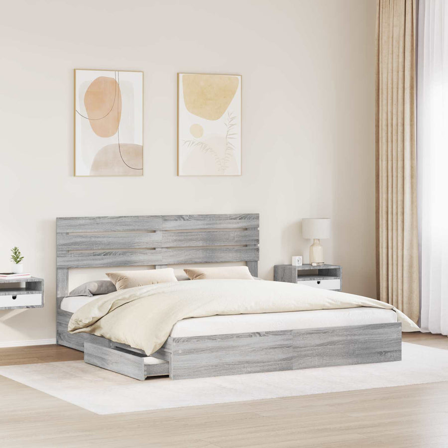 Bedframe met lade Grijs Sonoma 200 x 200 cm Bewerkt hout
