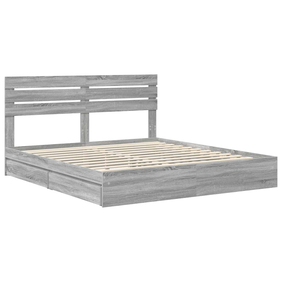 Bedframe met lade Grijs Sonoma 200 x 200 cm Bewerkt hout