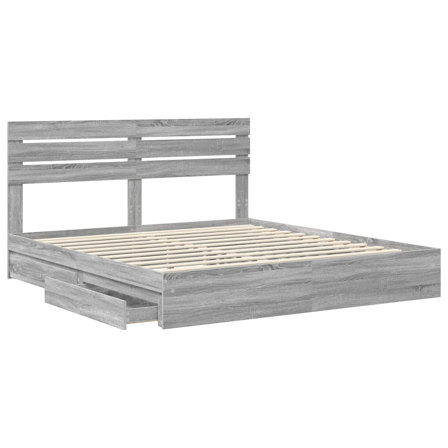 Bedframe met lade Grijs Sonoma 200 x 200 cm Bewerkt hout