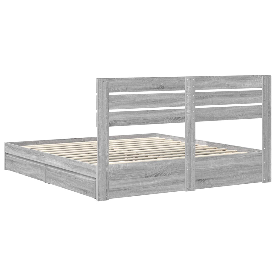 Bedframe met lade Grijs Sonoma 200 x 200 cm Bewerkt hout