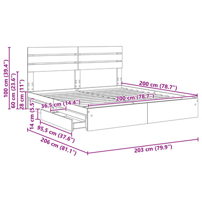 Bedframe met lade Grijs Sonoma 200 x 200 cm Bewerkt hout