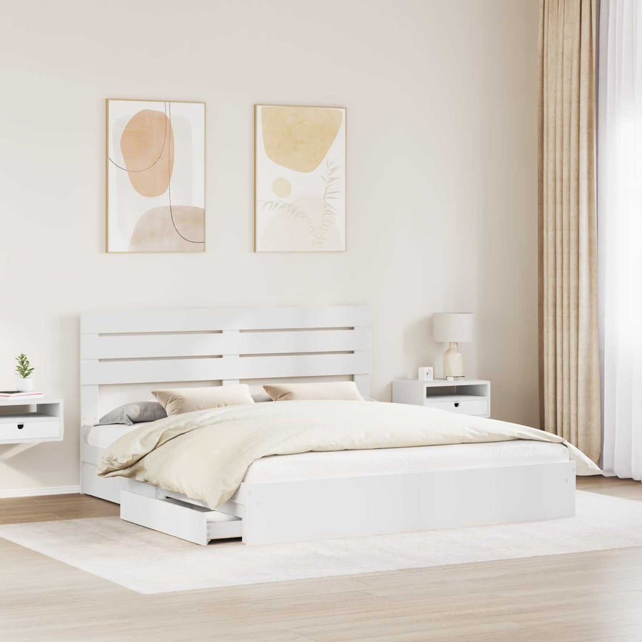 Opslag bed met hoofdeinde Wit 180 x 200 cm Bewerkt hout