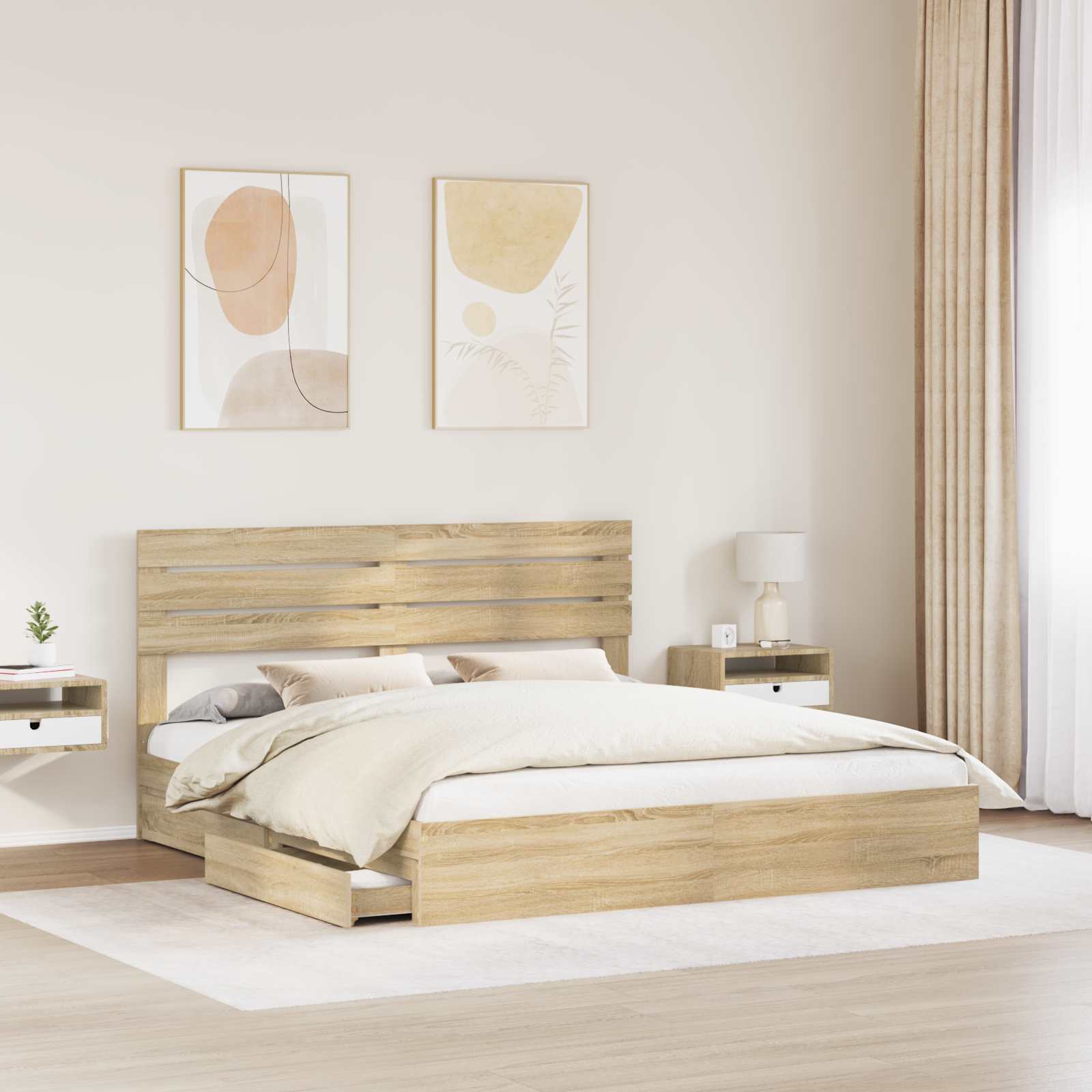 Opslag bed met lade Sonoma Eiken 180 x 200 cm Bewerkt hout