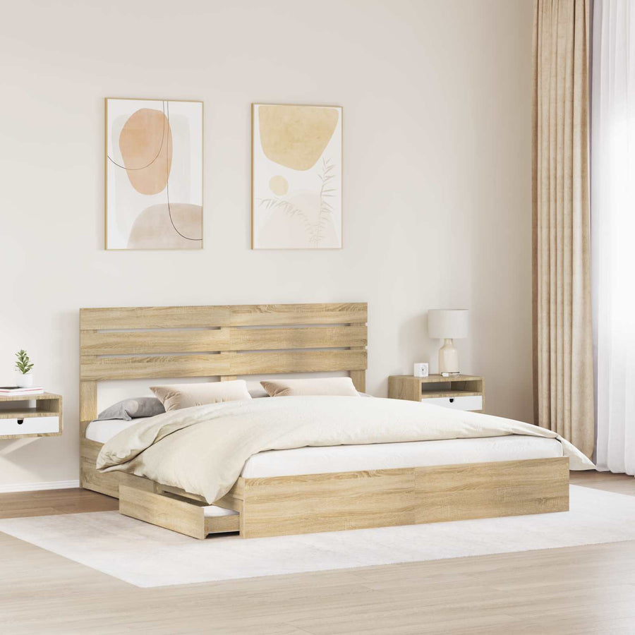 Opslag bed met lade Sonoma Eiken 180 x 200 cm Bewerkt hout