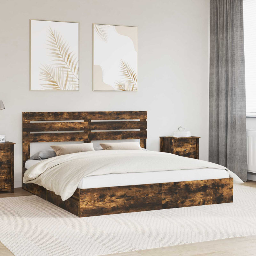 Opslag bed met lade Gerookt eiken 180 x 200 cm Bewerkt hout