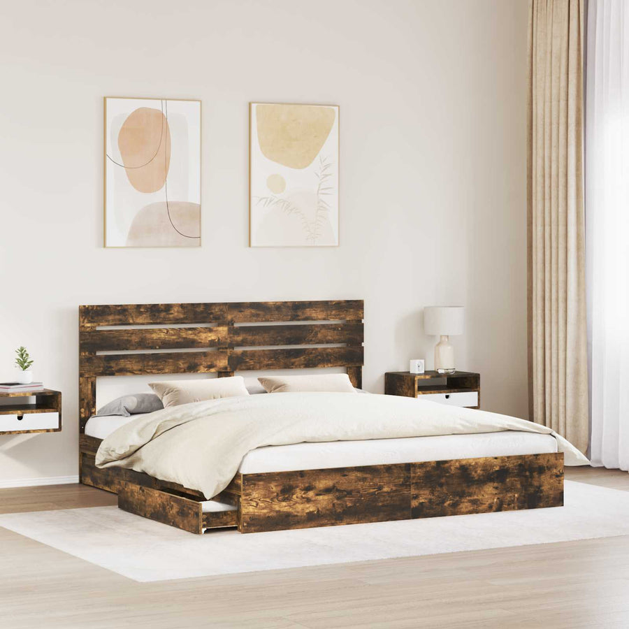 Opslag bed met lade Gerookt eiken 180 x 200 cm Bewerkt hout