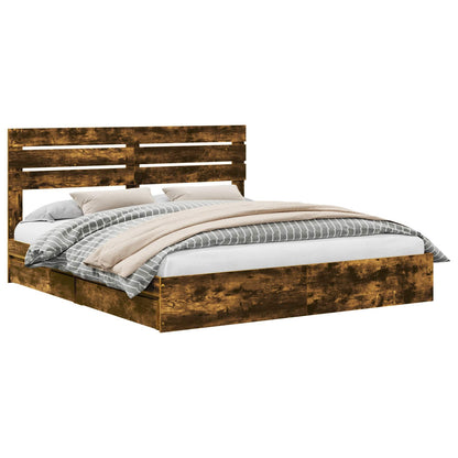 Opslag bed met lade Gerookt eiken 180 x 200 cm Bewerkt hout
