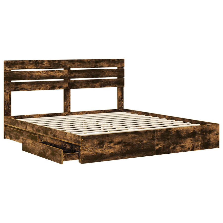 Opslag bed met lade Gerookt eiken 180 x 200 cm Bewerkt hout
