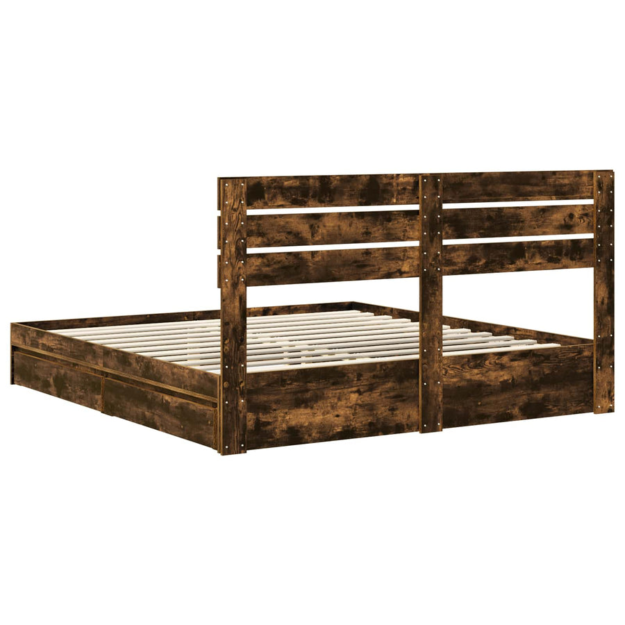 Opslag bed met lade Gerookt eiken 180 x 200 cm Bewerkt hout