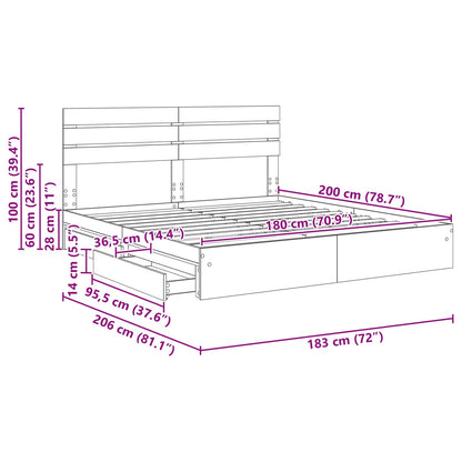 Opslag bed met lade Gerookt eiken 180 x 200 cm Bewerkt hout