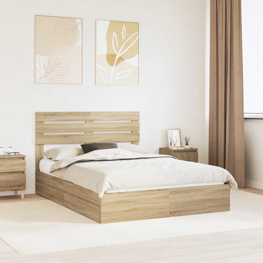 Opslag bed met lade Sonoma Eiken 160 x 200 cm Bewerkt hout