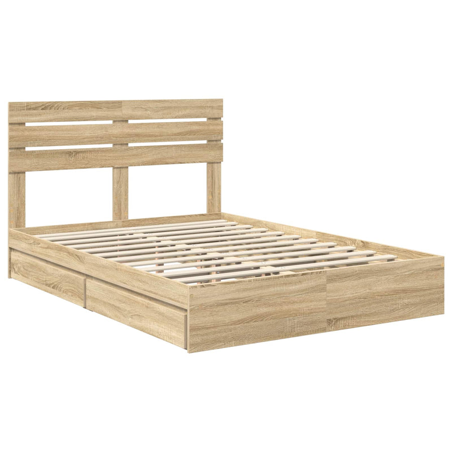 Opslag bed met lade Sonoma Eiken 160 x 200 cm Bewerkt hout