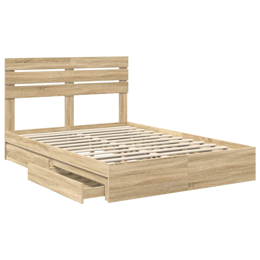Opslag bed met lade Sonoma Eiken 160 x 200 cm Bewerkt hout