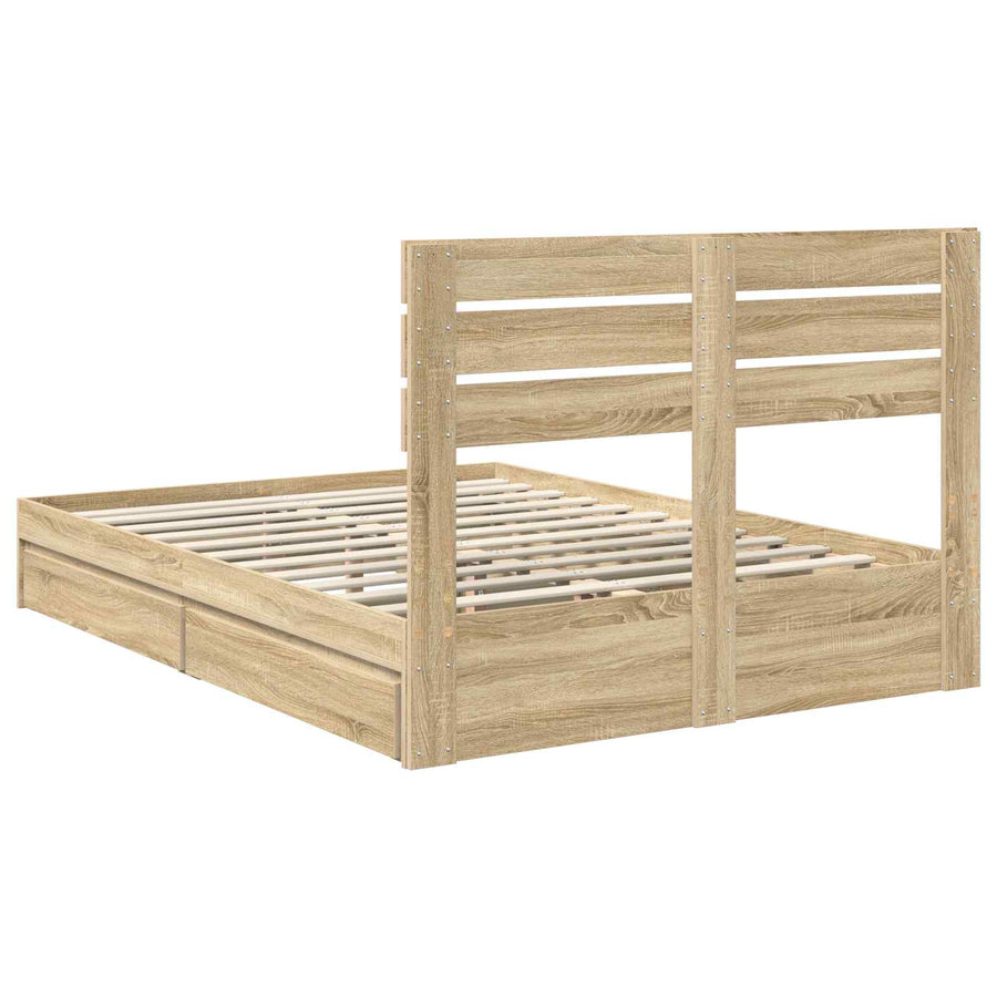 Opslag bed met lade Sonoma Eiken 160 x 200 cm Bewerkt hout