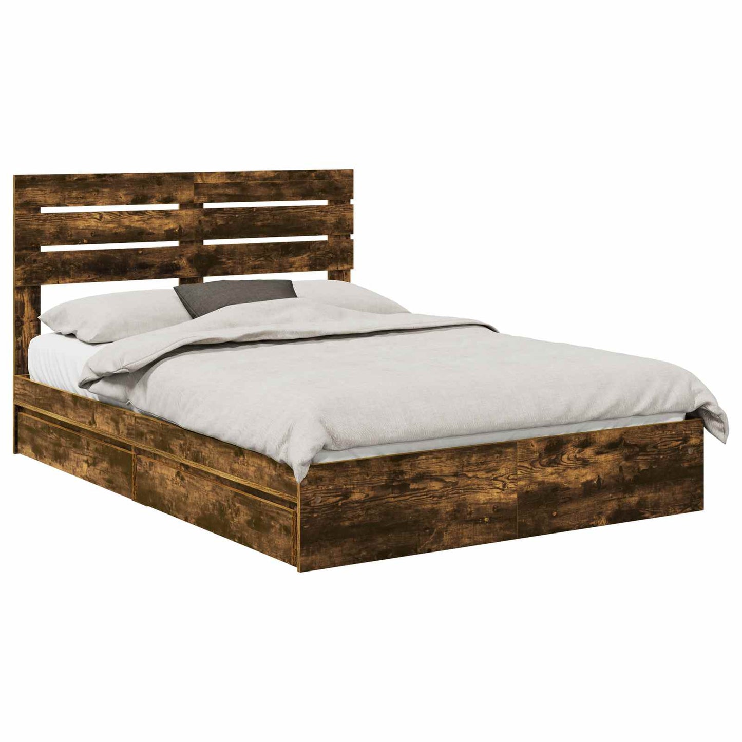 Opslag bed met lade Gerookt eiken 160 x 200 cm Bewerkt hout
