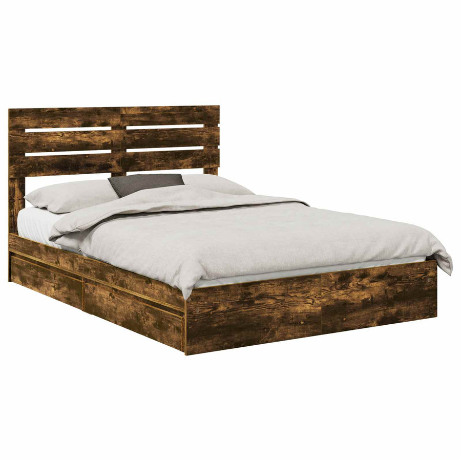 Opslag bed met lade Gerookt eiken 160 x 200 cm Bewerkt hout