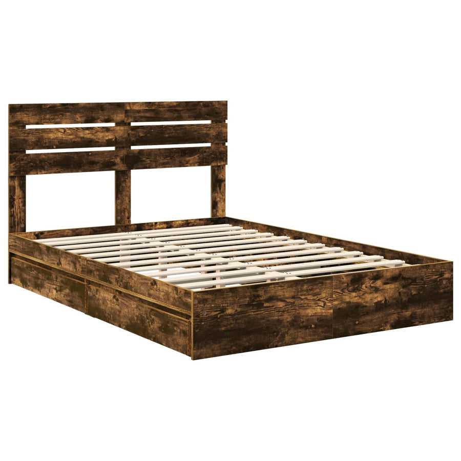Opslag bed met lade Gerookt eiken 160 x 200 cm Bewerkt hout