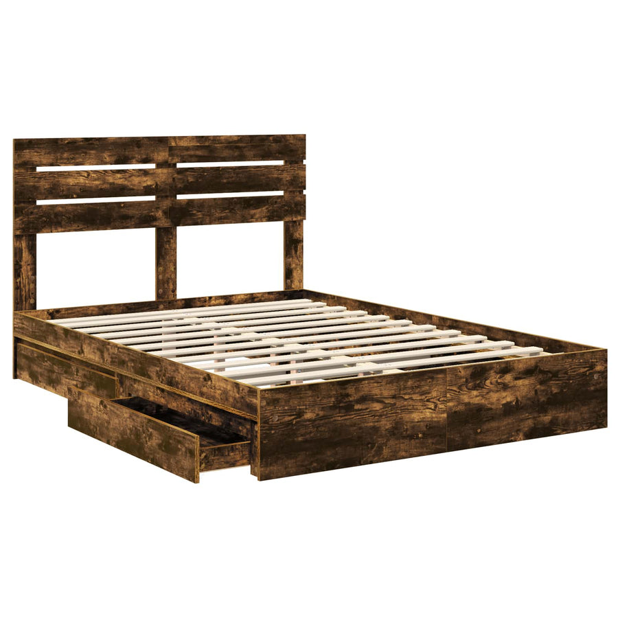 Opslag bed met lade Gerookt eiken 160 x 200 cm Bewerkt hout