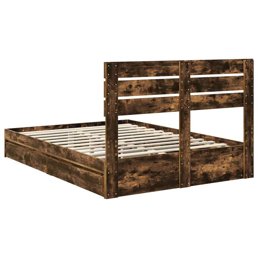 Opslag bed met lade Gerookt eiken 160 x 200 cm Bewerkt hout
