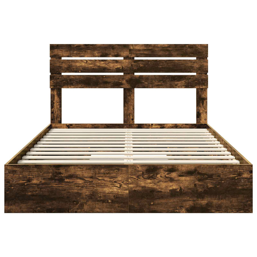Opslag bed met lade Gerookt eiken 160 x 200 cm Bewerkt hout
