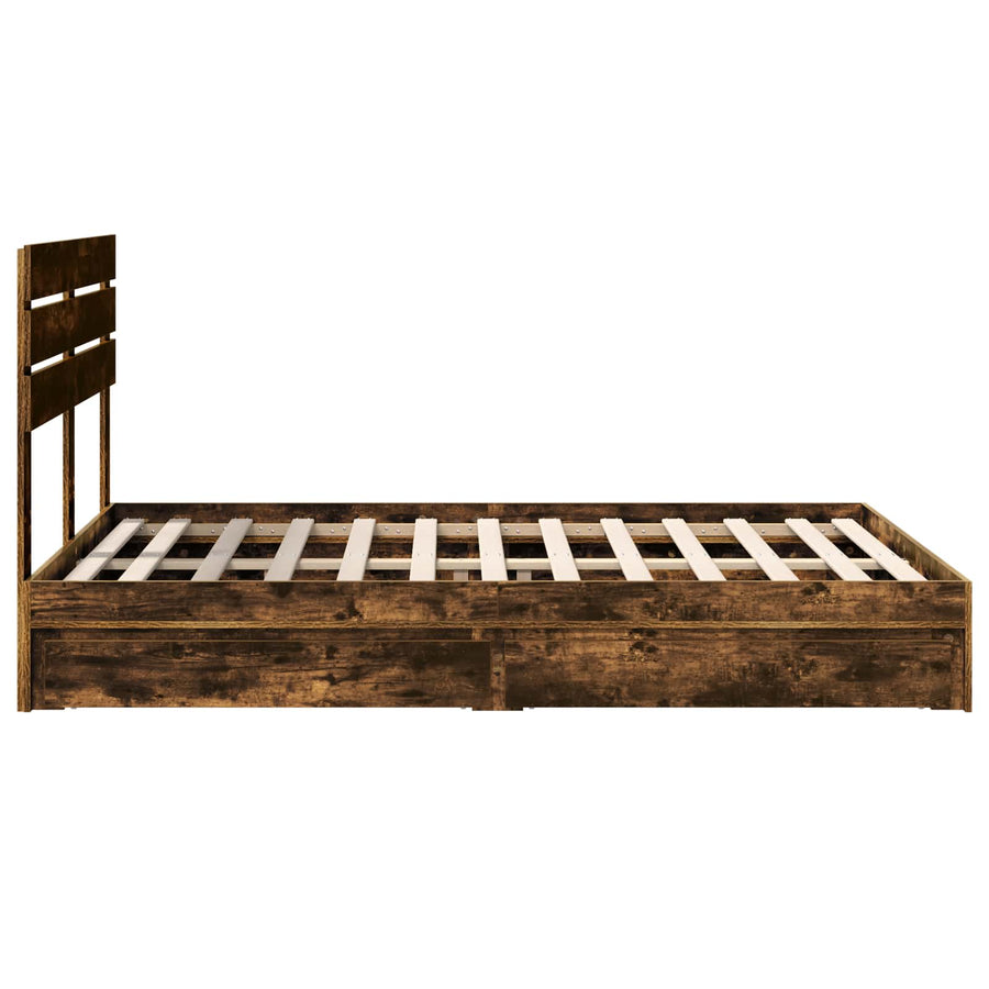 Opslag bed met lade Gerookt eiken 160 x 200 cm Bewerkt hout