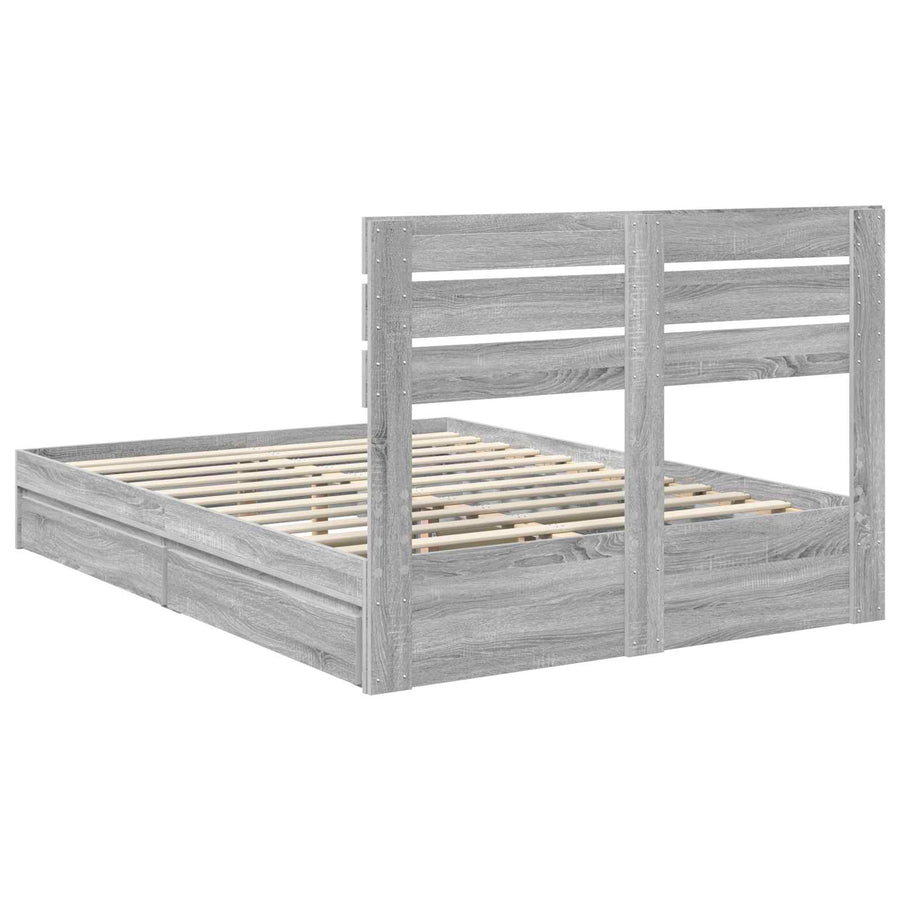 Bedframe met lade Grijs Sonoma 160 x 200 cm Bewerkt hout