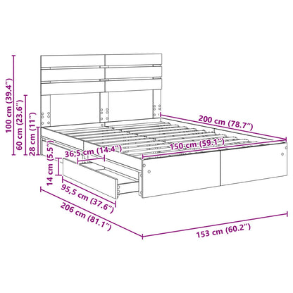 Bedframe met lade Sonoma Eiken 150 x 200 cm Bewerkt hout