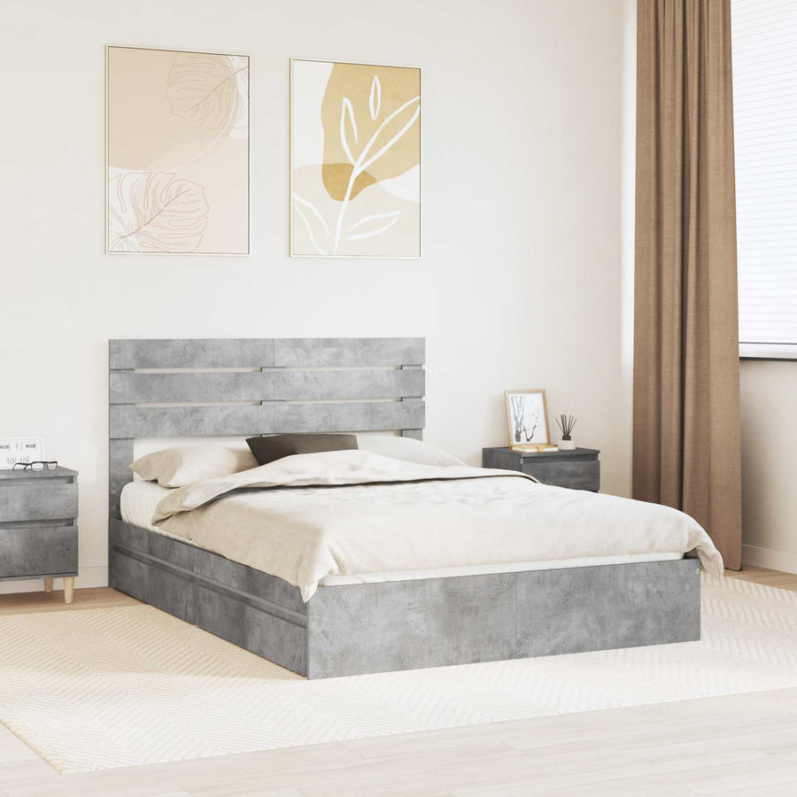 Bedframe met lade Beton Grijs 150 x 200 cm Bewerkt hout