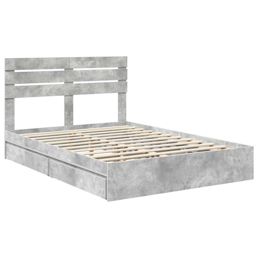 Bedframe met lade Beton Grijs 150 x 200 cm Bewerkt hout