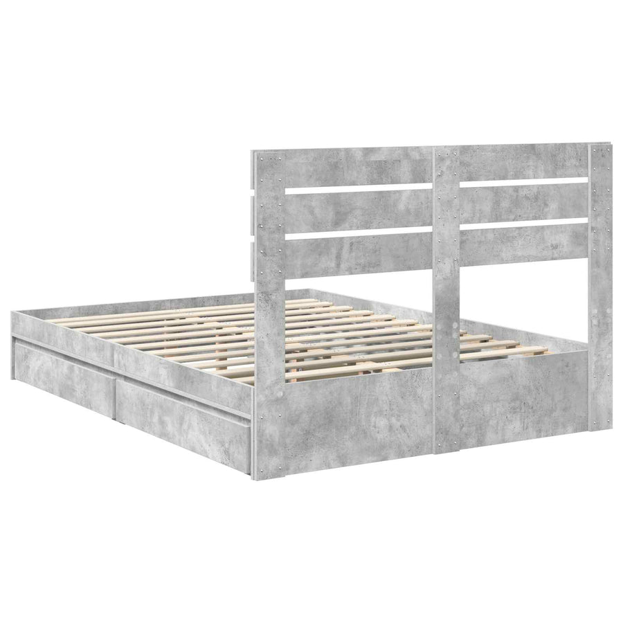 Bedframe met lade Beton Grijs 150 x 200 cm Bewerkt hout