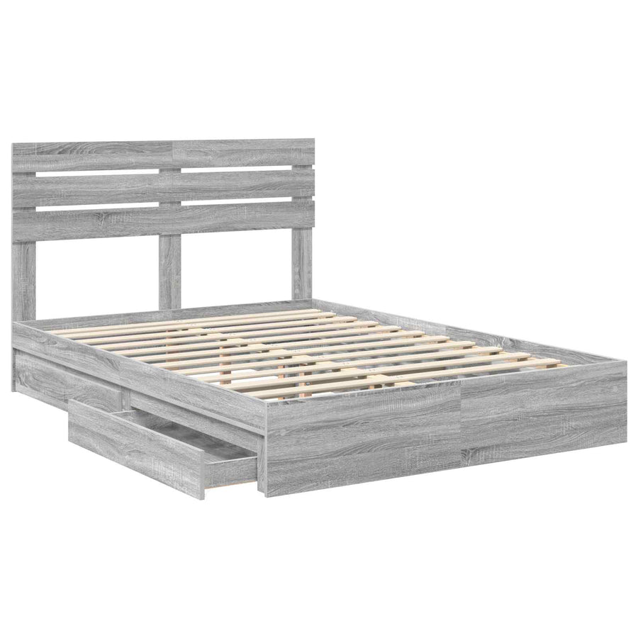 Bedframe met lade Grijs Sonoma 150 x 200 cm Bewerkt hout