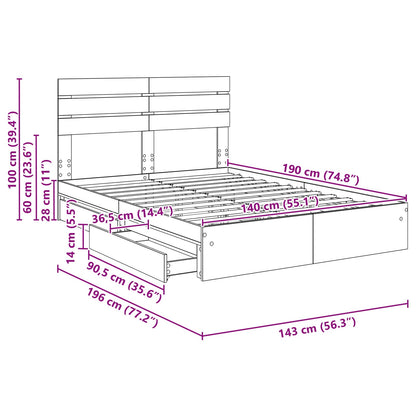 Opslag bed met lade Sonoma Eiken 140 x 190 cm Bewerkt hout