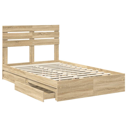Opslag bed met lade Sonoma Eiken 135 x 190 cm Bewerkt hout