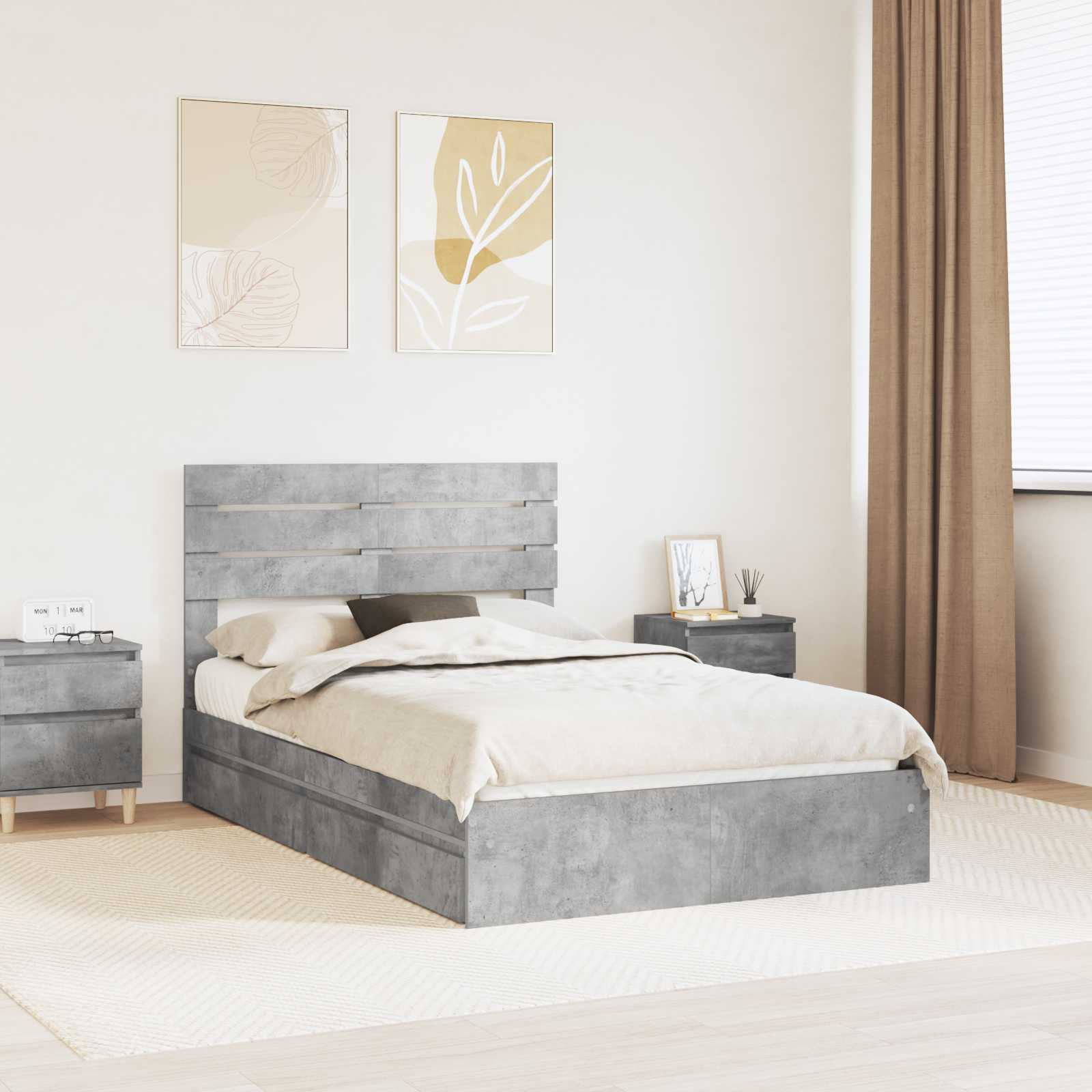 Bedframe met lade Beton Grijs 135 x 190 cm Bewerkt hout