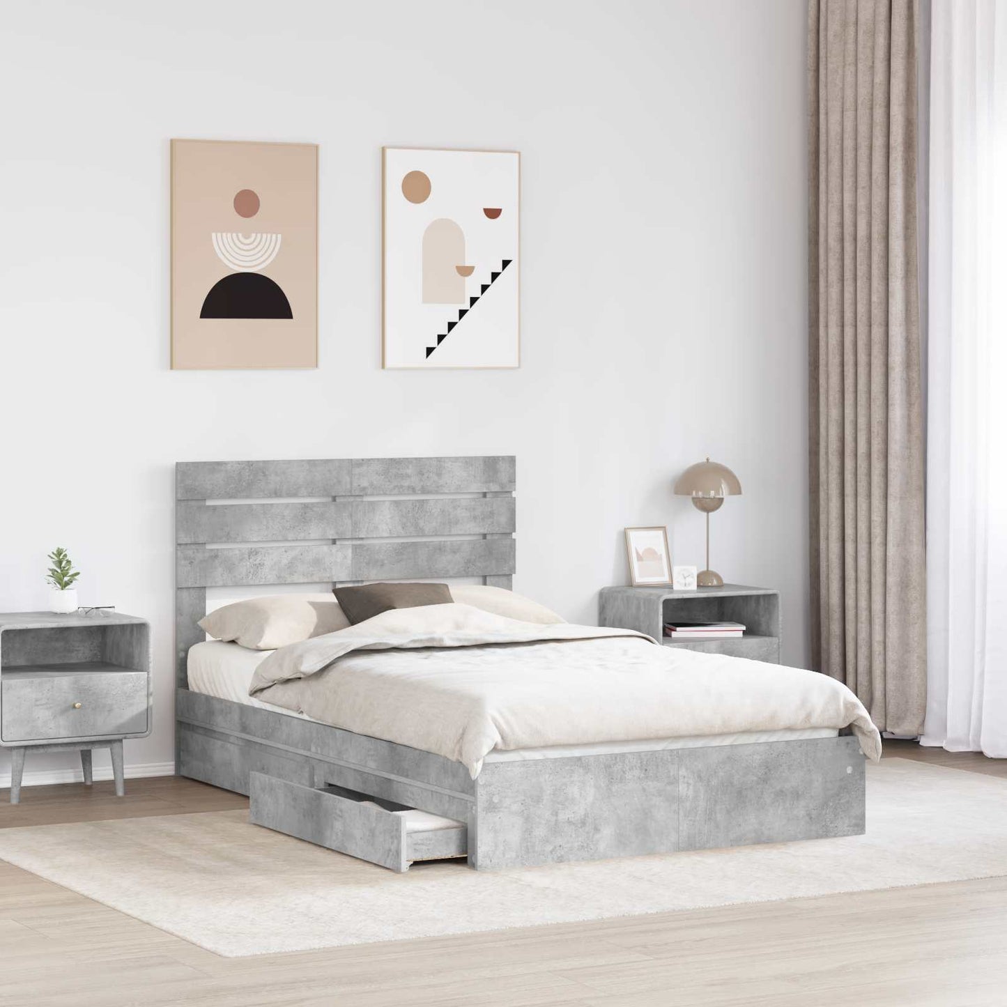 Bedframe met lade Beton Grijs 135 x 190 cm Bewerkt hout