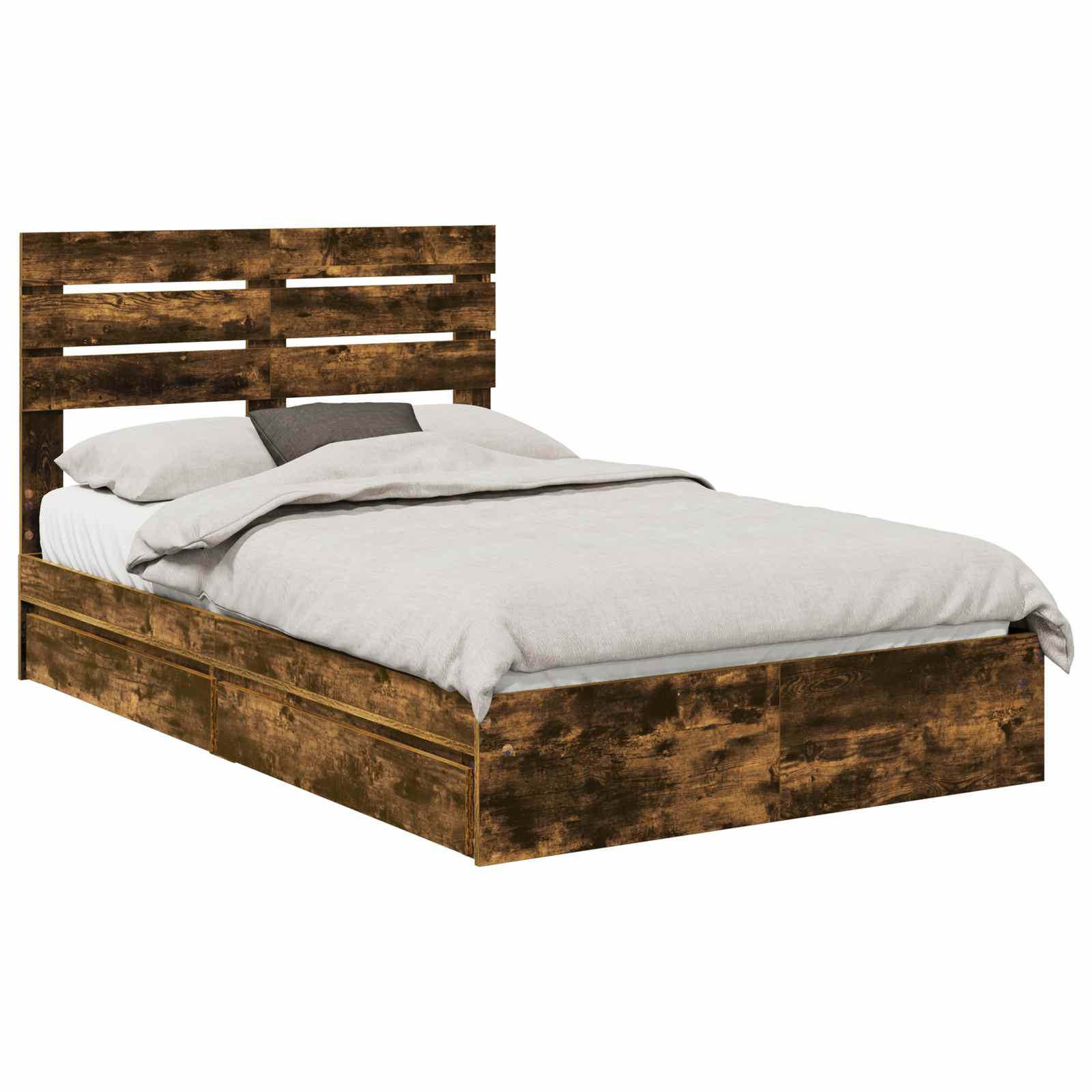 Bedframe met lade Gerookt eiken 135 x 190 cm Bewerkt hout