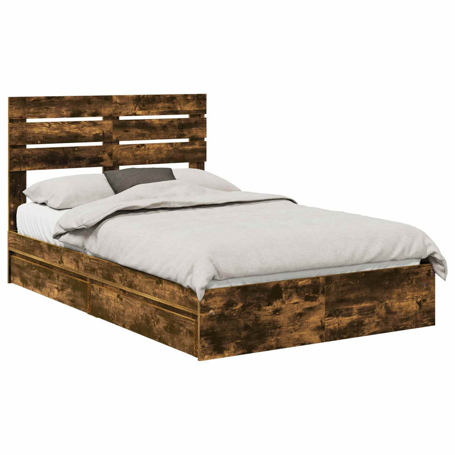 Bedframe met lade Gerookt eiken 135 x 190 cm Bewerkt hout