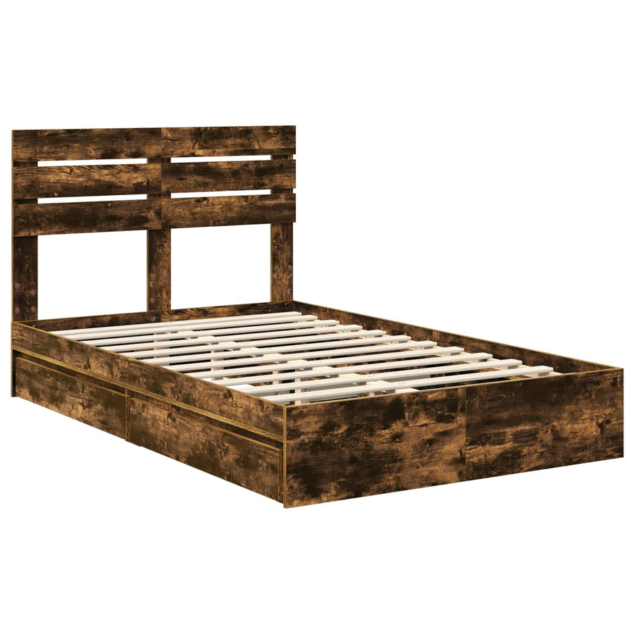 Bedframe met lade Gerookt eiken 135 x 190 cm Bewerkt hout