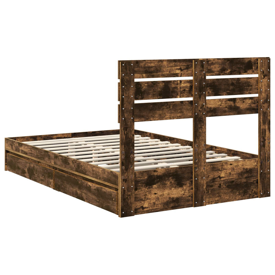 Bedframe met lade Gerookt eiken 135 x 190 cm Bewerkt hout