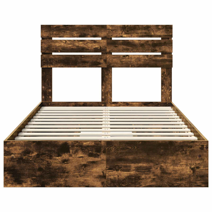 Bedframe met lade Gerookt eiken 135 x 190 cm Bewerkt hout