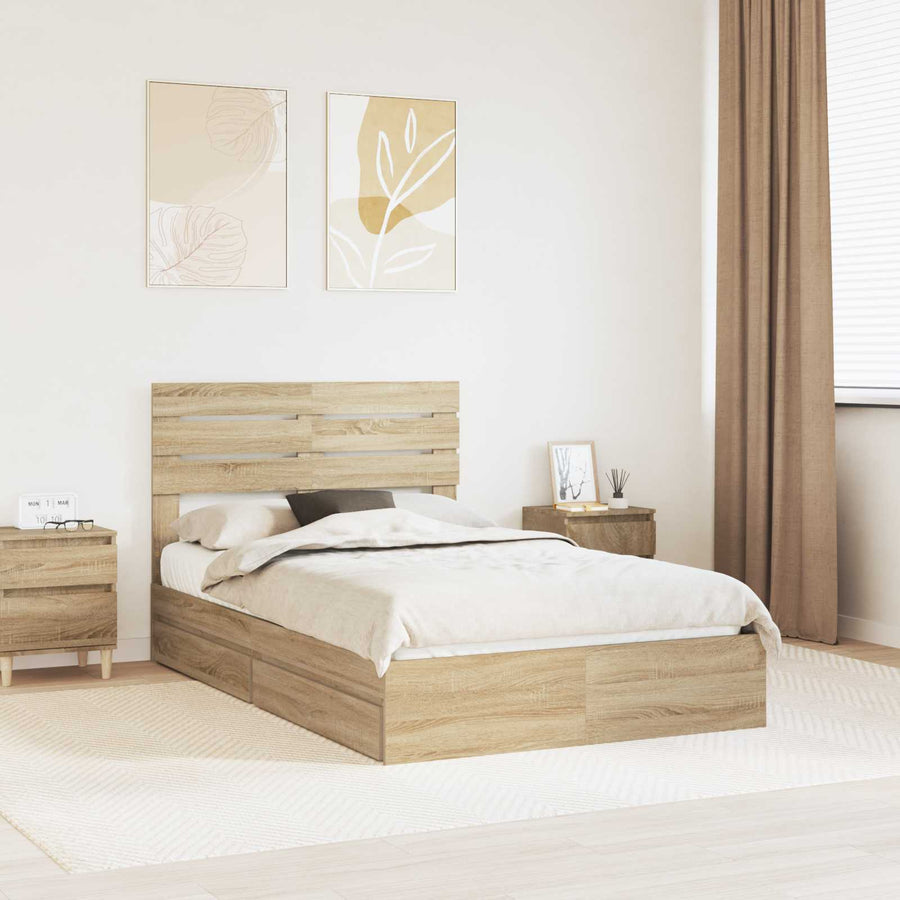 Opslag bed met lade Sonoma Eiken 120 x 200 cm Bewerkt hout