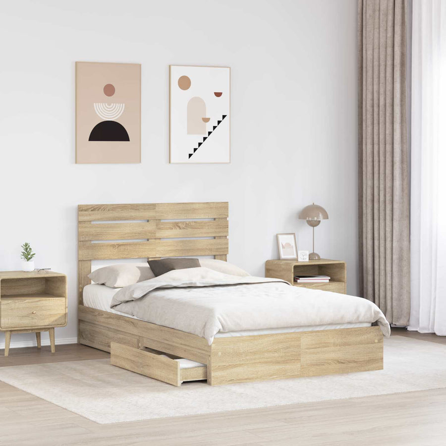 Opslag bed met lade Sonoma Eiken 120 x 200 cm Bewerkt hout