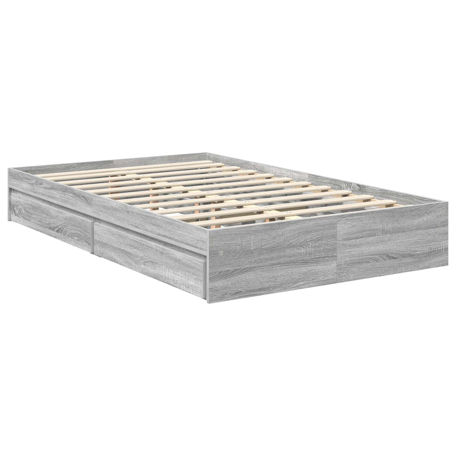 Bedframe met lade Gerookt eiken 100 x 200 cm Bewerkt hout