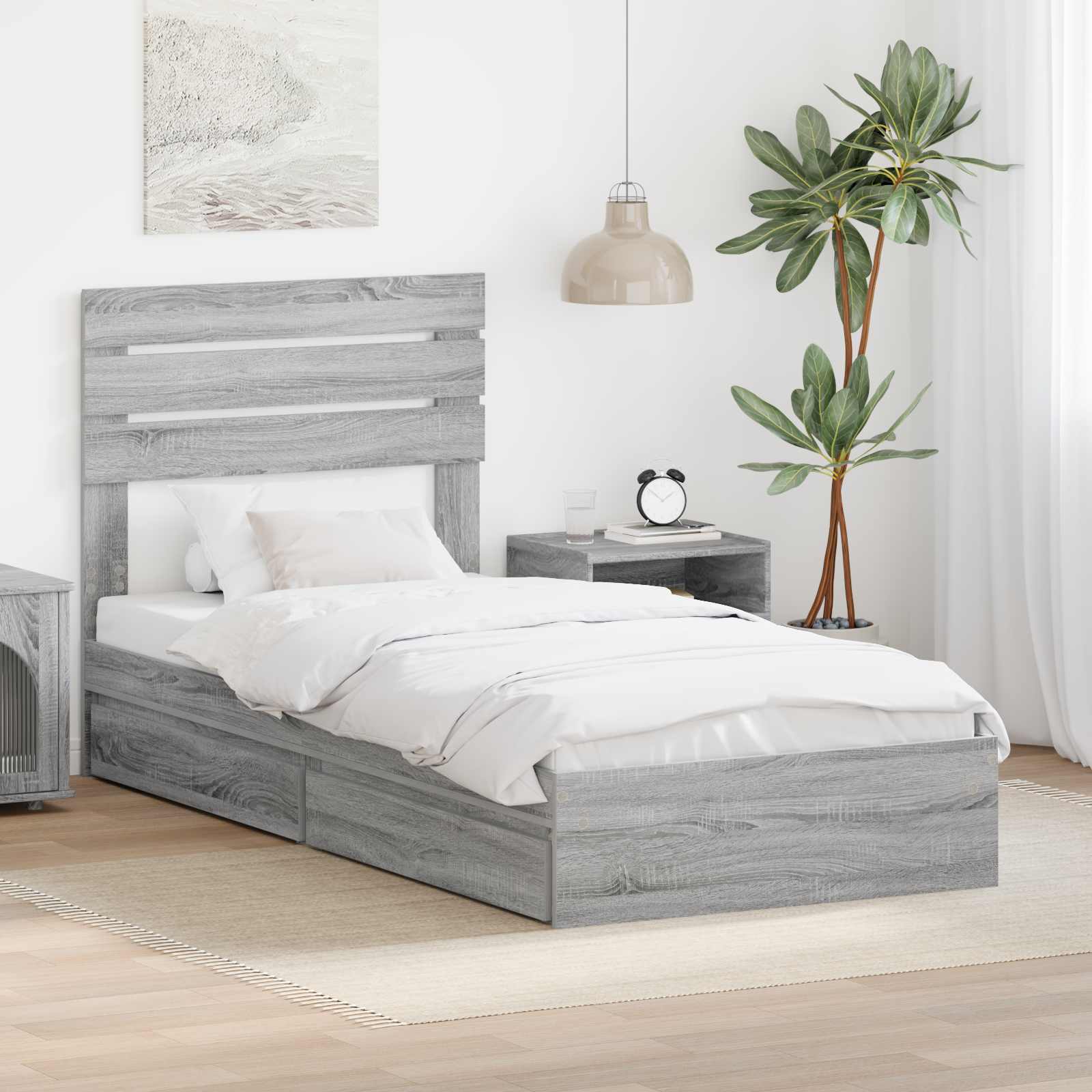 Bedframe met lade Grijs Sonoma 100 x 200 cm Bewerkt hout