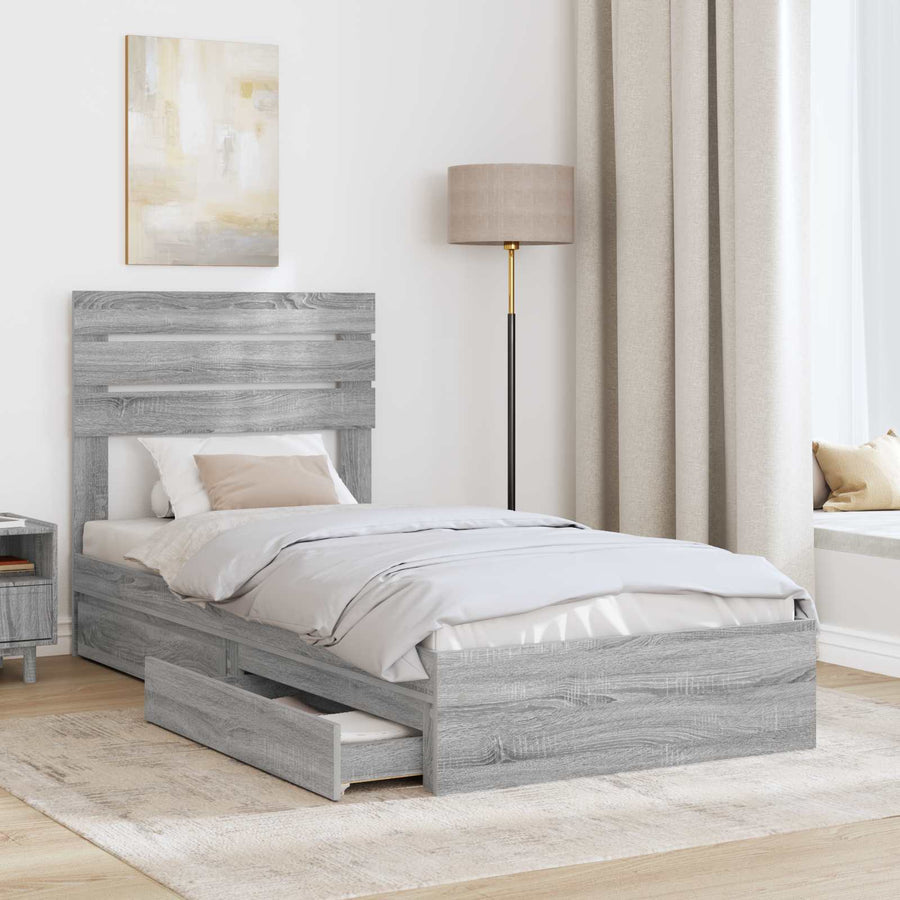 Bedframe met lade Grijs Sonoma 100 x 200 cm Bewerkt hout