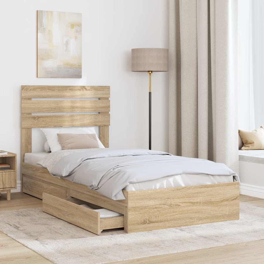 Bedframe met lade Sonoma Eiken 90 x 200 cm Bewerkt hout